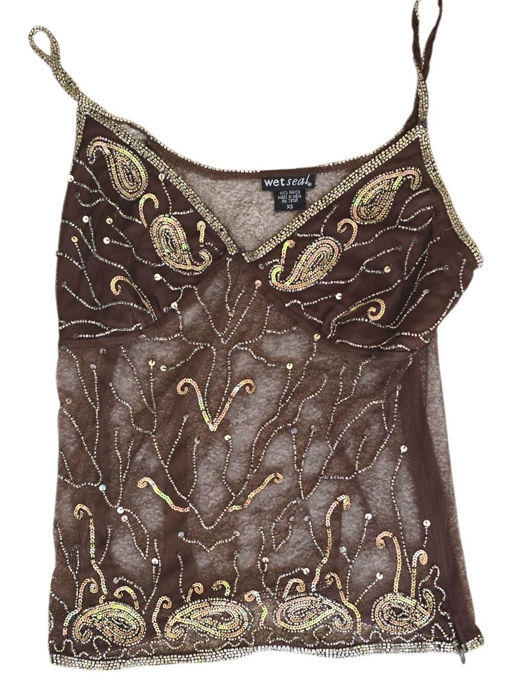 Gorgeous Wet Seal Brown Paisley Sequin Sheer Cami XS